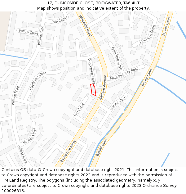 17, DUNCOMBE CLOSE, BRIDGWATER, TA6 4UT: Location map and indicative extent of plot