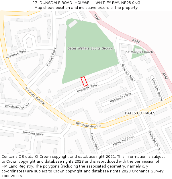 17, DUNSDALE ROAD, HOLYWELL, WHITLEY BAY, NE25 0NG: Location map and indicative extent of plot