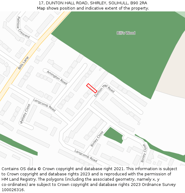 17, DUNTON HALL ROAD, SHIRLEY, SOLIHULL, B90 2RA: Location map and indicative extent of plot