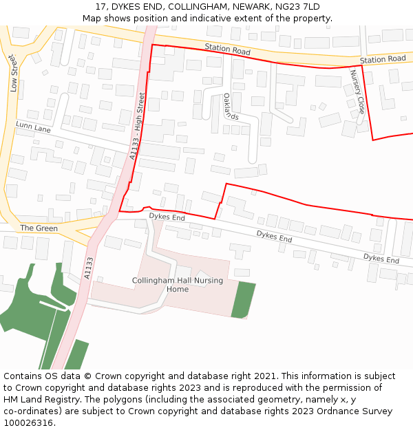 17, DYKES END, COLLINGHAM, NEWARK, NG23 7LD: Location map and indicative extent of plot