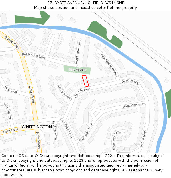 17, DYOTT AVENUE, LICHFIELD, WS14 9NE: Location map and indicative extent of plot