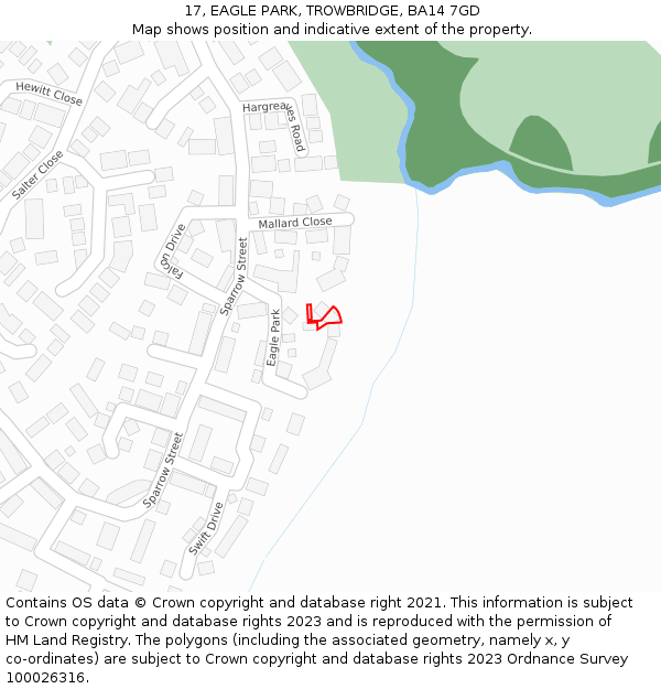 17, EAGLE PARK, TROWBRIDGE, BA14 7GD: Location map and indicative extent of plot