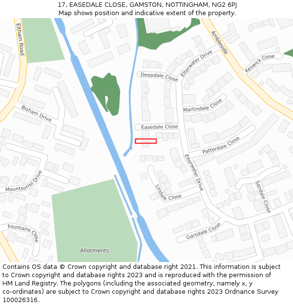 17, EASEDALE CLOSE, GAMSTON, NOTTINGHAM, NG2 6PJ: Location map and indicative extent of plot