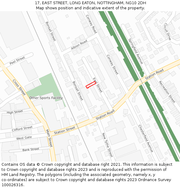 17, EAST STREET, LONG EATON, NOTTINGHAM, NG10 2DH: Location map and indicative extent of plot