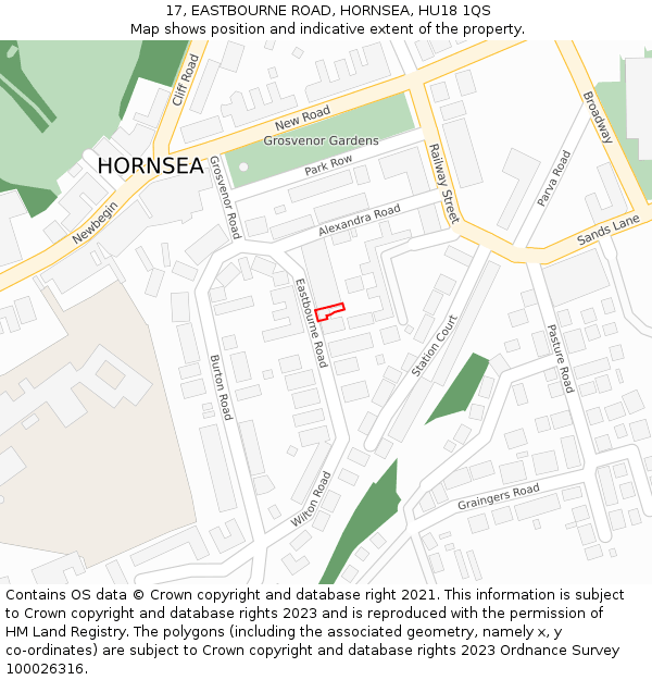 17, EASTBOURNE ROAD, HORNSEA, HU18 1QS: Location map and indicative extent of plot