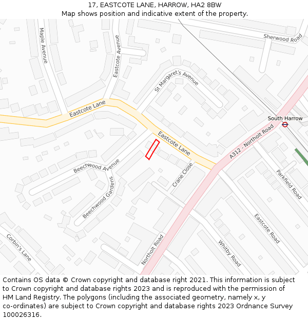 17, EASTCOTE LANE, HARROW, HA2 8BW: Location map and indicative extent of plot