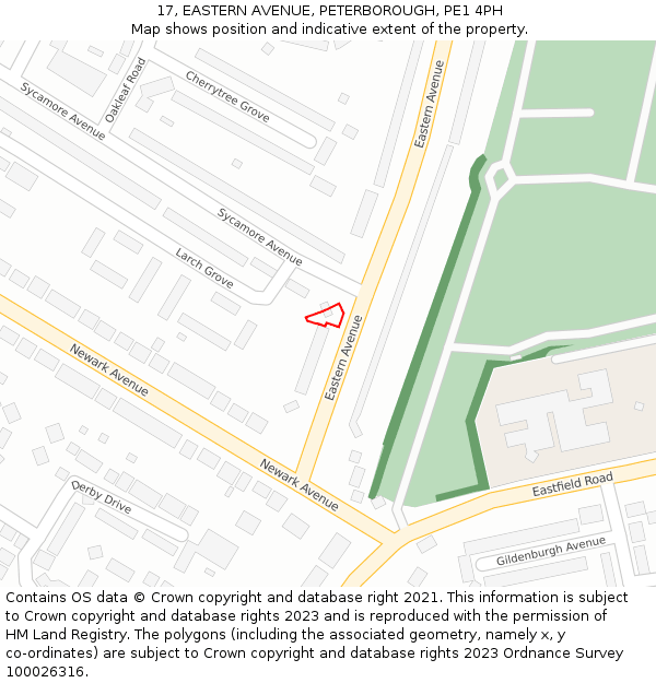 17, EASTERN AVENUE, PETERBOROUGH, PE1 4PH: Location map and indicative extent of plot