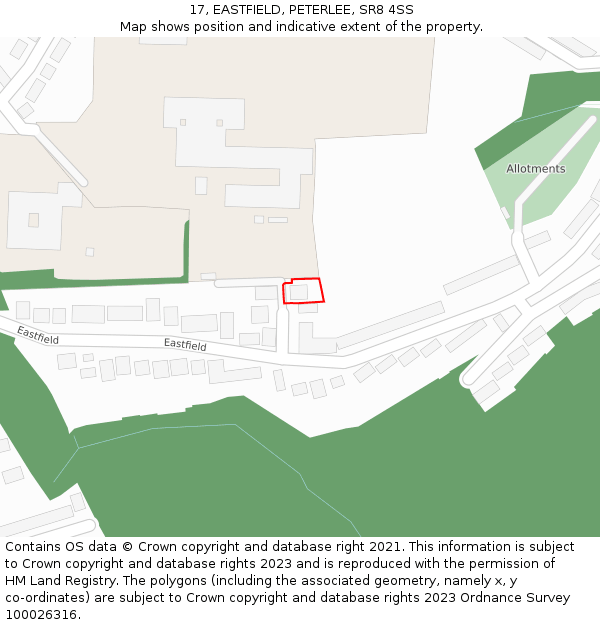 17, EASTFIELD, PETERLEE, SR8 4SS: Location map and indicative extent of plot