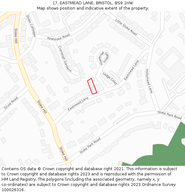 17, EASTMEAD LANE, BRISTOL, BS9 1HW: Location map and indicative extent of plot