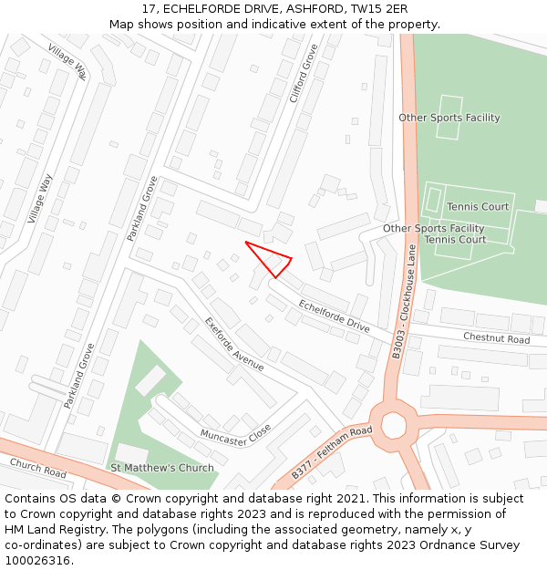 17, ECHELFORDE DRIVE, ASHFORD, TW15 2ER: Location map and indicative extent of plot