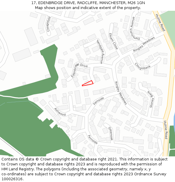 17, EDENBRIDGE DRIVE, RADCLIFFE, MANCHESTER, M26 1GN: Location map and indicative extent of plot