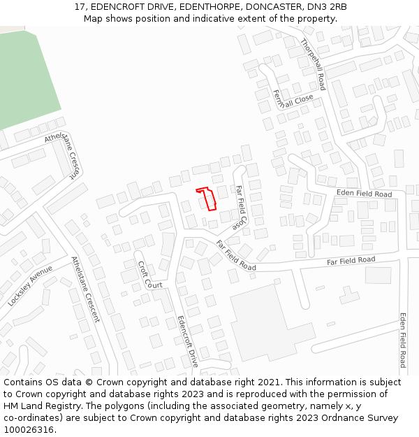 17, EDENCROFT DRIVE, EDENTHORPE, DONCASTER, DN3 2RB: Location map and indicative extent of plot