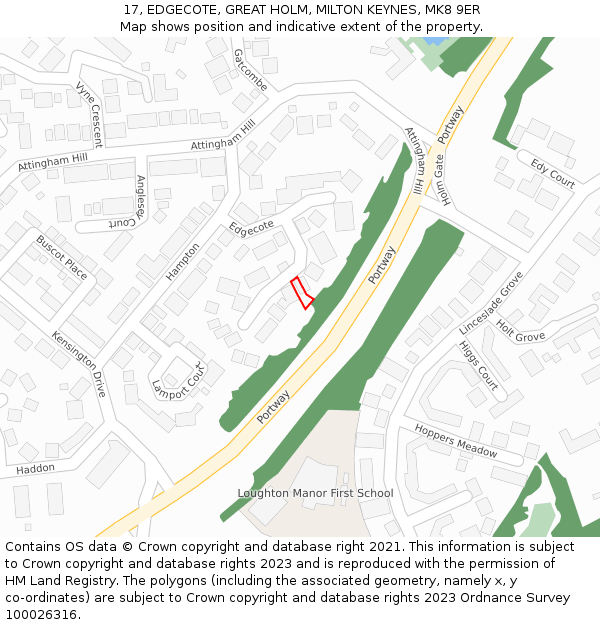 17, EDGECOTE, GREAT HOLM, MILTON KEYNES, MK8 9ER: Location map and indicative extent of plot