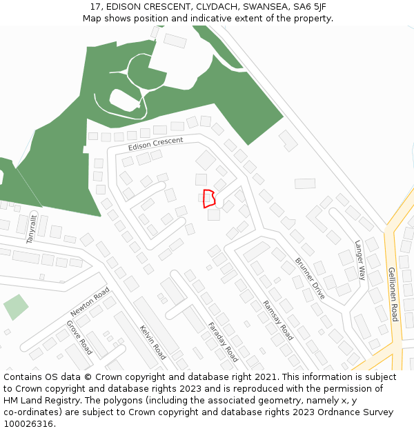 17, EDISON CRESCENT, CLYDACH, SWANSEA, SA6 5JF: Location map and indicative extent of plot