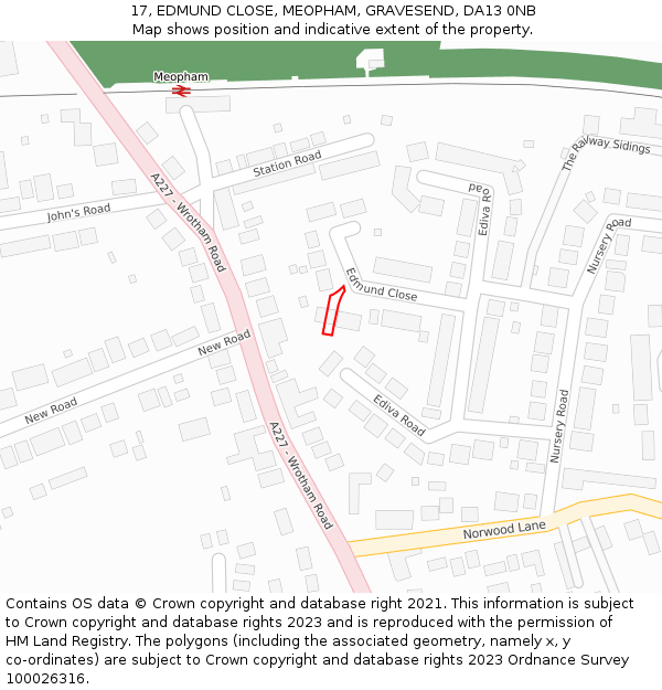 17, EDMUND CLOSE, MEOPHAM, GRAVESEND, DA13 0NB: Location map and indicative extent of plot