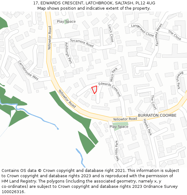 17, EDWARDS CRESCENT, LATCHBROOK, SALTASH, PL12 4UG: Location map and indicative extent of plot