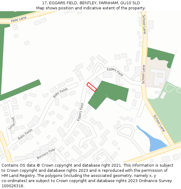 17, EGGARS FIELD, BENTLEY, FARNHAM, GU10 5LD: Location map and indicative extent of plot