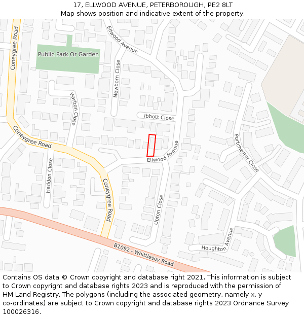 17, ELLWOOD AVENUE, PETERBOROUGH, PE2 8LT: Location map and indicative extent of plot