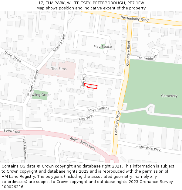 17, ELM PARK, WHITTLESEY, PETERBOROUGH, PE7 1EW: Location map and indicative extent of plot