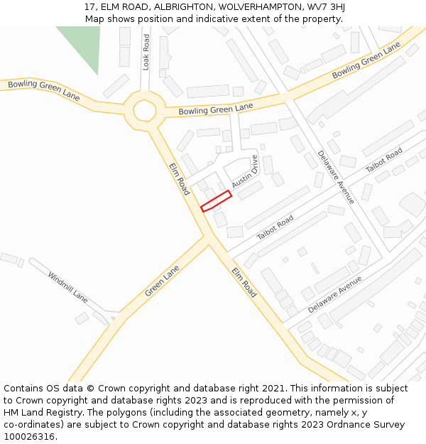 17, ELM ROAD, ALBRIGHTON, WOLVERHAMPTON, WV7 3HJ: Location map and indicative extent of plot