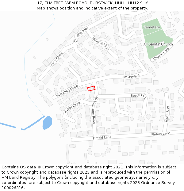 17, ELM TREE FARM ROAD, BURSTWICK, HULL, HU12 9HY: Location map and indicative extent of plot