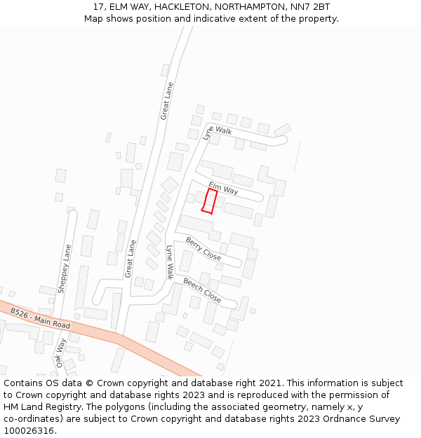 17, ELM WAY, HACKLETON, NORTHAMPTON, NN7 2BT: Location map and indicative extent of plot