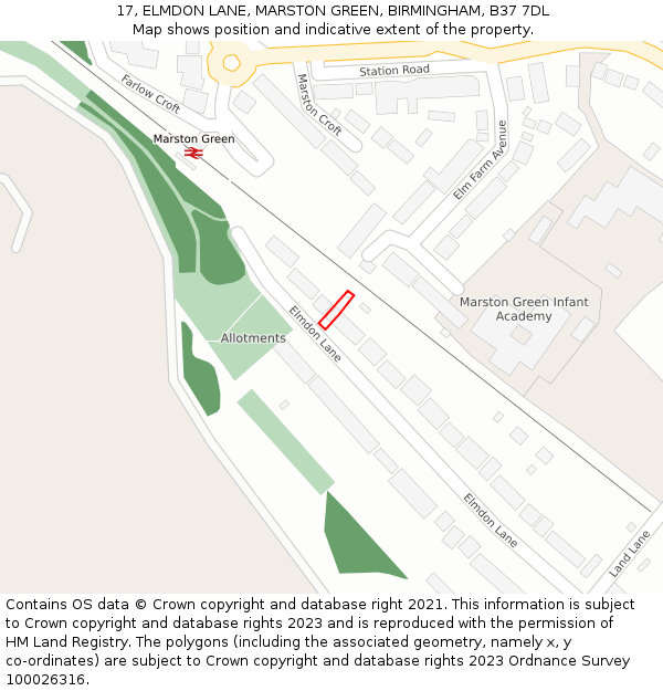 17, ELMDON LANE, MARSTON GREEN, BIRMINGHAM, B37 7DL: Location map and indicative extent of plot