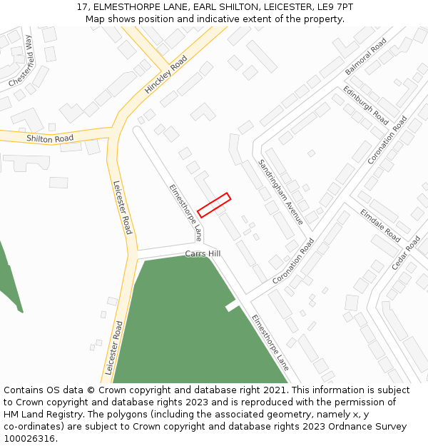 17, ELMESTHORPE LANE, EARL SHILTON, LEICESTER, LE9 7PT: Location map and indicative extent of plot