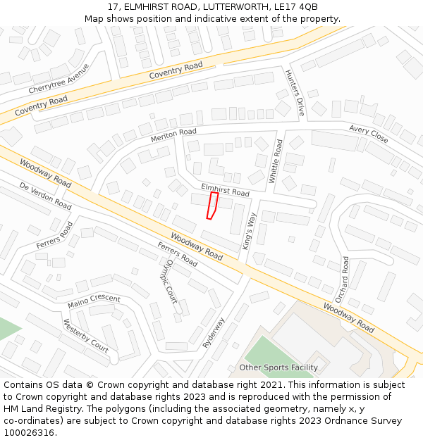 17, ELMHIRST ROAD, LUTTERWORTH, LE17 4QB: Location map and indicative extent of plot