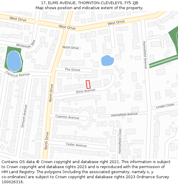 17, ELMS AVENUE, THORNTON-CLEVELEYS, FY5 2JB: Location map and indicative extent of plot