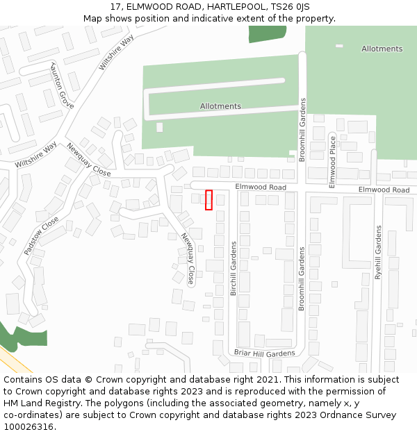17, ELMWOOD ROAD, HARTLEPOOL, TS26 0JS: Location map and indicative extent of plot