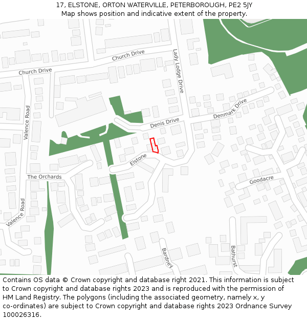 17, ELSTONE, ORTON WATERVILLE, PETERBOROUGH, PE2 5JY: Location map and indicative extent of plot