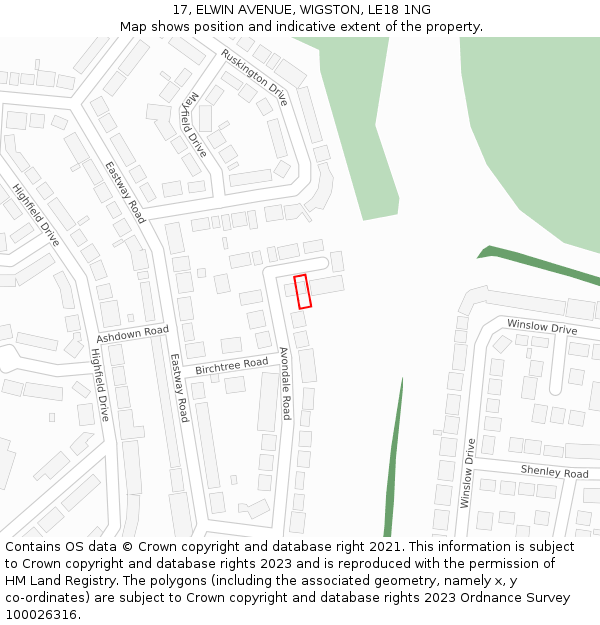 17, ELWIN AVENUE, WIGSTON, LE18 1NG: Location map and indicative extent of plot