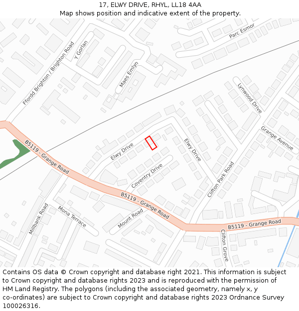 17, ELWY DRIVE, RHYL, LL18 4AA: Location map and indicative extent of plot