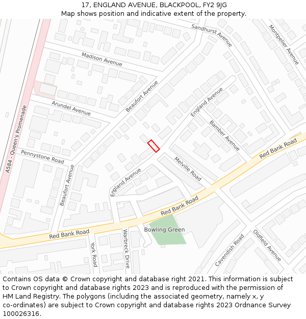 17, ENGLAND AVENUE, BLACKPOOL, FY2 9JG: Location map and indicative extent of plot