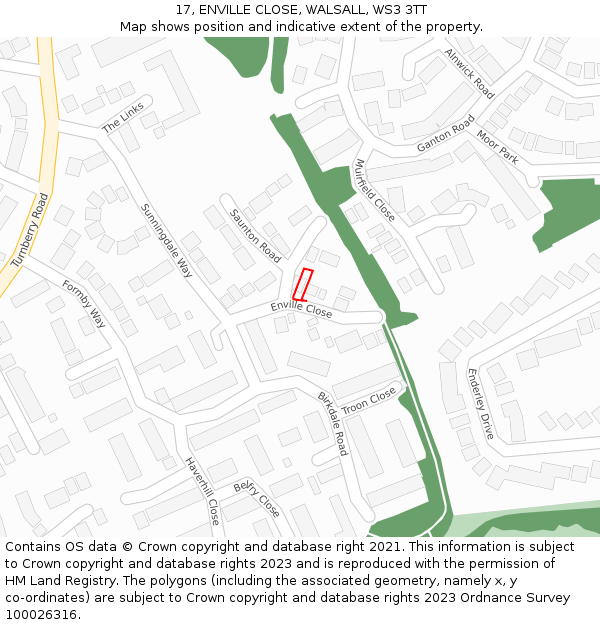 17, ENVILLE CLOSE, WALSALL, WS3 3TT: Location map and indicative extent of plot