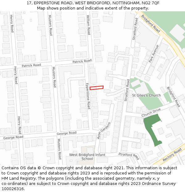 17, EPPERSTONE ROAD, WEST BRIDGFORD, NOTTINGHAM, NG2 7QF: Location map and indicative extent of plot