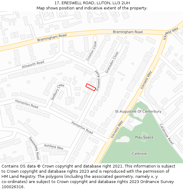 17, ERESWELL ROAD, LUTON, LU3 2UH: Location map and indicative extent of plot