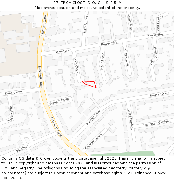 17, ERICA CLOSE, SLOUGH, SL1 5HY: Location map and indicative extent of plot