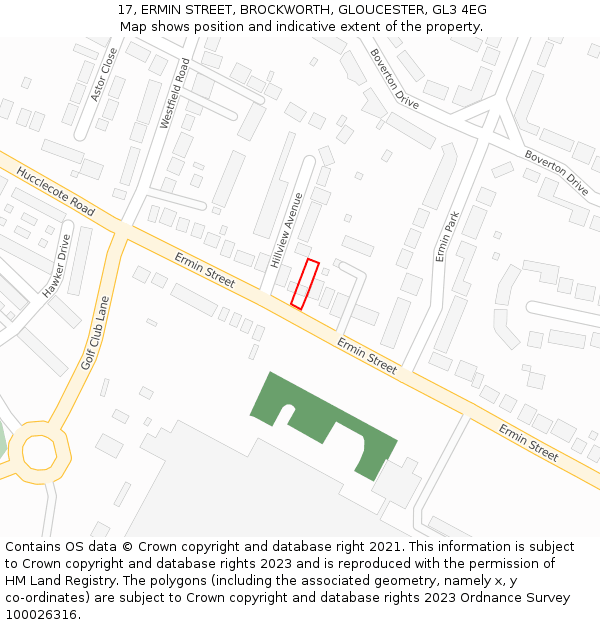 17, ERMIN STREET, BROCKWORTH, GLOUCESTER, GL3 4EG: Location map and indicative extent of plot