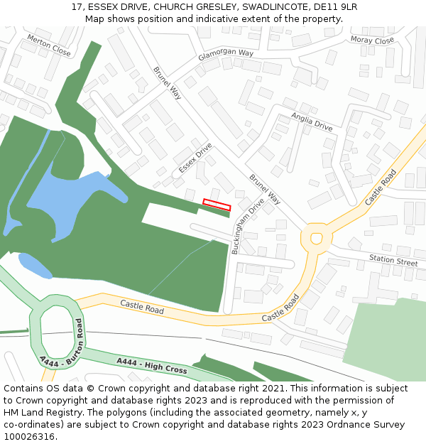 17, ESSEX DRIVE, CHURCH GRESLEY, SWADLINCOTE, DE11 9LR: Location map and indicative extent of plot