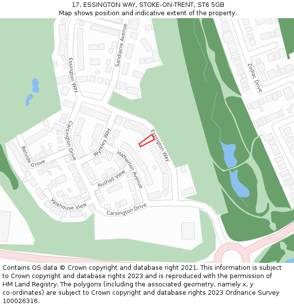 17, ESSINGTON WAY, STOKE-ON-TRENT, ST6 5GB: Location map and indicative extent of plot