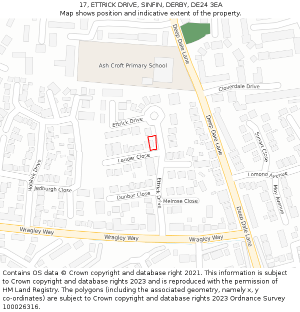 17, ETTRICK DRIVE, SINFIN, DERBY, DE24 3EA: Location map and indicative extent of plot