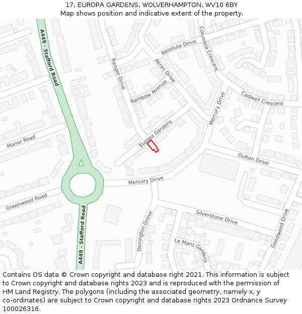 17, EUROPA GARDENS, WOLVERHAMPTON, WV10 6BY: Location map and indicative extent of plot