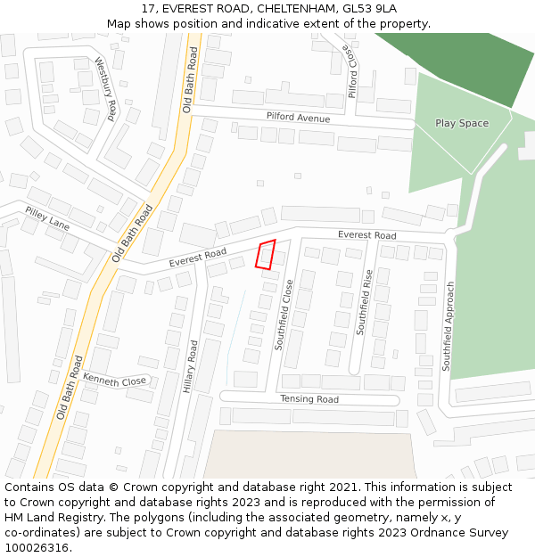 17, EVEREST ROAD, CHELTENHAM, GL53 9LA: Location map and indicative extent of plot