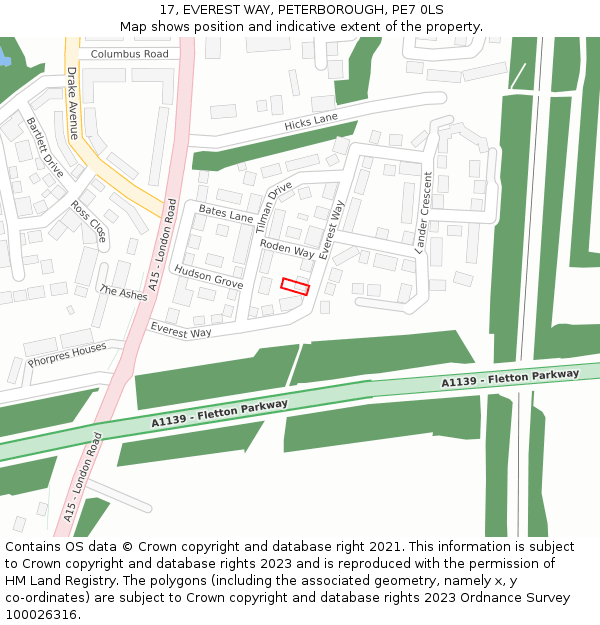 17, EVEREST WAY, PETERBOROUGH, PE7 0LS: Location map and indicative extent of plot