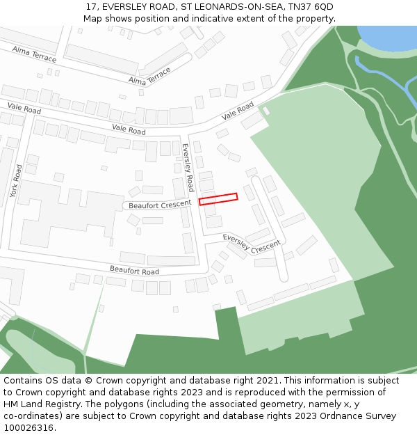 17, EVERSLEY ROAD, ST LEONARDS-ON-SEA, TN37 6QD: Location map and indicative extent of plot