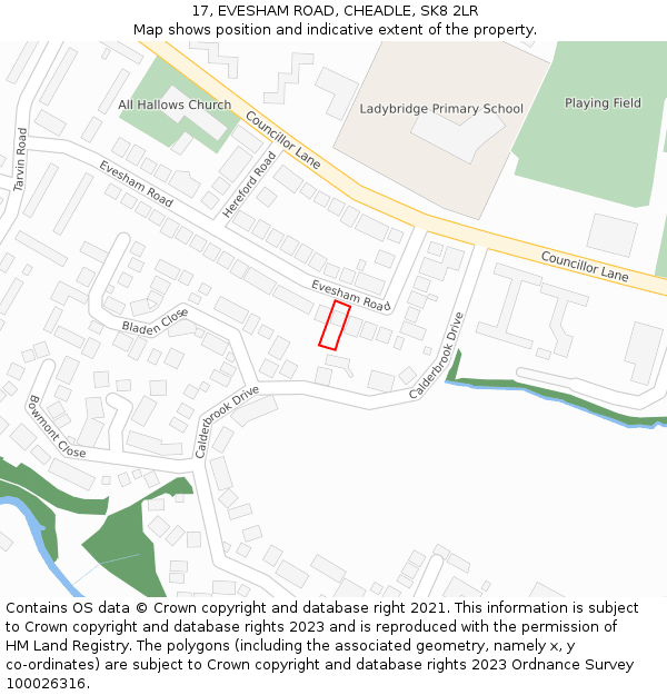 17, EVESHAM ROAD, CHEADLE, SK8 2LR: Location map and indicative extent of plot