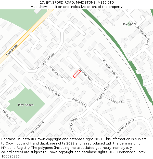 17, EYNSFORD ROAD, MAIDSTONE, ME16 0TD: Location map and indicative extent of plot