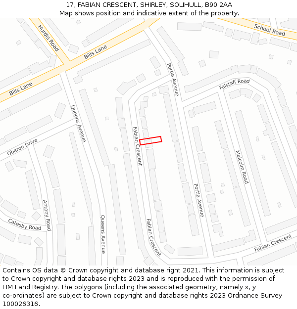 17, FABIAN CRESCENT, SHIRLEY, SOLIHULL, B90 2AA: Location map and indicative extent of plot